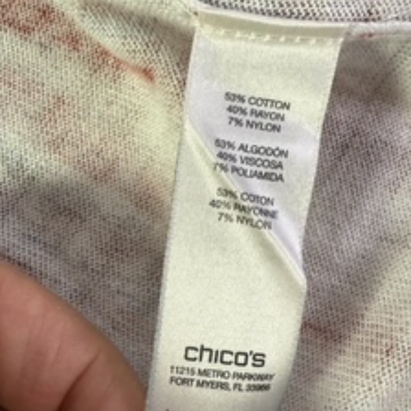 Chico's Tunic Length Multi-Colored Open Front Abstract Long Slv  Cardigan  Sz 2 - Picture 8 of 9